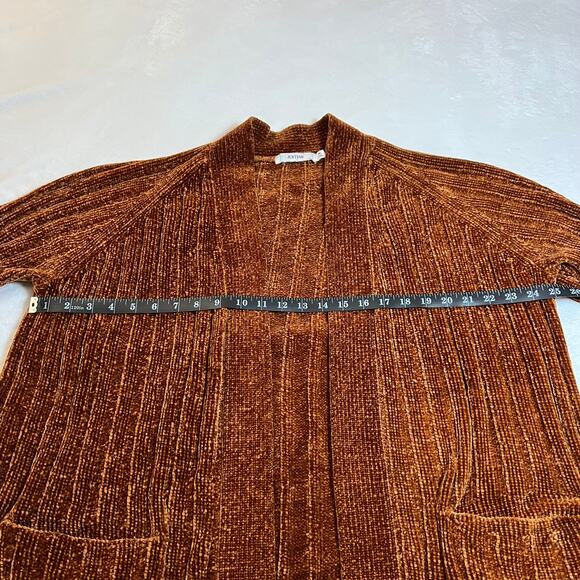 JustFab Chenille Knit Open Front Cardigan Size Medium Pockets Cozy Neutral - Picture 5 of 7